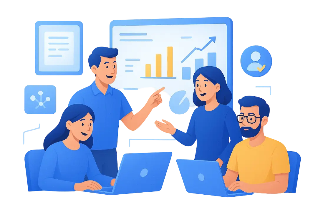Team working together on data analytics and business intelligence projects